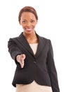 Business woman, offer and shaking hands in portrait for job interview, meeting and hiring agreement or welcome. African Royalty Free Stock Photo