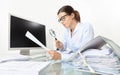 Business woman in office check documents and contracts with mag Royalty Free Stock Photo