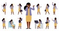 Business woman. Office female character, afro american professional lady. Time management and problem solution, person