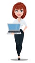 Business woman in office style clothes with brown hair. Royalty Free Stock Photo