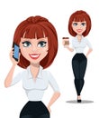 Business woman in office style clothes with brown hair. Royalty Free Stock Photo