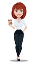 Business woman in office style clothes with brown hair. Royalty Free Stock Photo