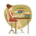 Business woman in office. Vector Illustration