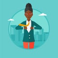 Business woman opening her jacket like superhero. Royalty Free Stock Photo