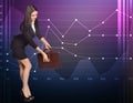 Business woman opens the briefcase standing on a Royalty Free Stock Photo