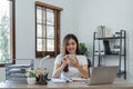 business woman with phone for communication, connection and typing while smile, happy and relax. Entrepreneur, excited