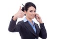 Business woman with phone and thumbs up Royalty Free Stock Photo