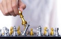 Business woman play Chess to success. Leader use strategy game to challenge competitor with intelligence leadership power to move