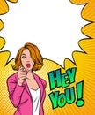Business woman pointing finger with hey you Royalty Free Stock Photo