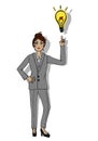 Business woman pointing her finger toward a bubble light Royalty Free Stock Photo