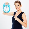 Business woman pointing her finger on watch. Royalty Free Stock Photo