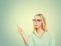 Business woman pointing to blank copy space Royalty Free Stock Photo