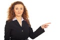 Business woman pointing to right side