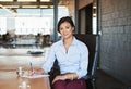 Business woman, portrait smile and writing for planning, strategy or signing contract of employment at office desk Royalty Free Stock Photo