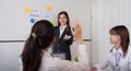 Business woman presentation and female employee ask question during work training, motivated confident female employee