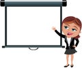 Businesswoman Presenting Blank Projector Screen