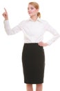 Business woman pressing button or pointing isolated Royalty Free Stock Photo