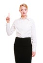 Business woman pressing button or pointing isolated Royalty Free Stock Photo