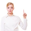 Business woman pressing button pointing isolated Royalty Free Stock Photo