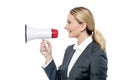 Business woman proclaiming into megaphone