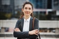 Business woman, professional portrait and arms crossed outdoor with a career and creative job pride. City, entrepreneur Royalty Free Stock Photo
