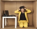 Business woman pulls her hair with stress Royalty Free Stock Photo