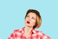 Business woman with questioning face expression looking up Royalty Free Stock Photo
