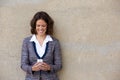 Business woman reading text message on mobile phone Royalty Free Stock Photo