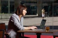 Business woman reading text message on mobile phone Royalty Free Stock Photo