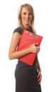 Business woman with red folder Royalty Free Stock Photo