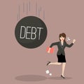 Business woman run away from heavy debt