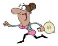 Business woman running with the money bag