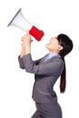 Business woman screaming in megaphone Royalty Free Stock Photo