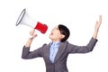 Business woman screaming in megaphone Royalty Free Stock Photo