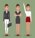 Business woman set in different poses. Pretty young slender woman character dressed formally