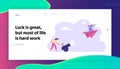 Business Woman is Setting on Fire the Cannon with Businessman flying on Paper Plane Landing Page Template