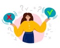 Business Woman Setting Priorities, Doubting, Deciding. Vector illustration. Royalty Free Stock Photo