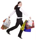 Business woman with shopping bag run. Royalty Free Stock Photo