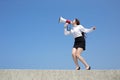 Business woman shouting megaphone Royalty Free Stock Photo