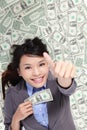 Business woman show thumb up with money Royalty Free Stock Photo