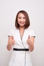 Business woman show thumb up  on white background, asian beauty Royalty Free Stock Photo