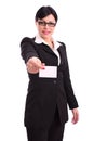 Business woman showing a blank card Royalty Free Stock Photo