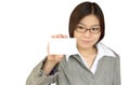 Business woman showing namecard