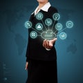 Business woman showing cloud computing. Concept of business mode Royalty Free Stock Photo