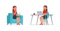 Business Woman showing different gestures character vector design. no5