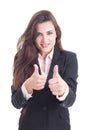 Business woman showing double like gesture or thumbs-up