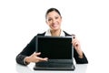 Business woman showing laptop screen Royalty Free Stock Photo