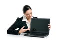 Business woman showing laptop screen Royalty Free Stock Photo