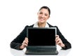 Business woman showing laptop screen Royalty Free Stock Photo