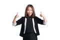 Business woman showing thumb up hand sign smiling happy on whit Royalty Free Stock Photo
